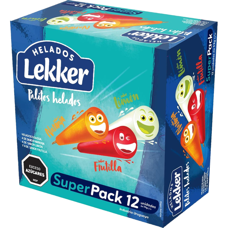 Pack De Helado Palito De Agua Lekker Un Sabor Surtido 12 Und 53 G