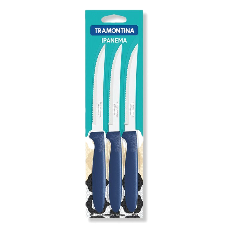 Cuchillo Tramontina Ipanema Azul Para Asado 3 Unidades
