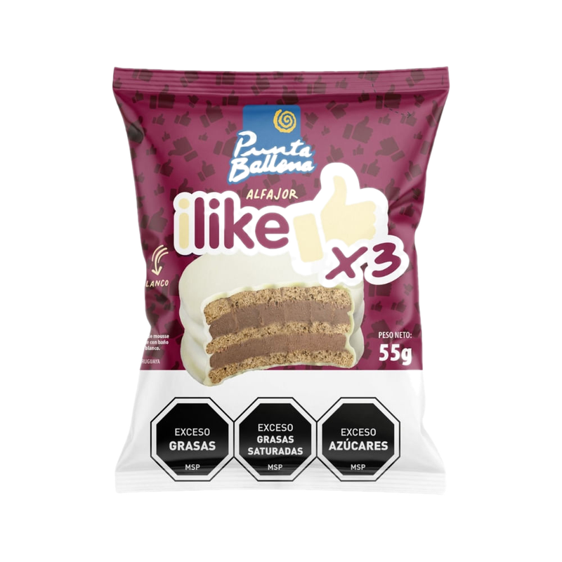 Alfajor Punta Ballena I Like Triple Chocolate Blanco 55 G