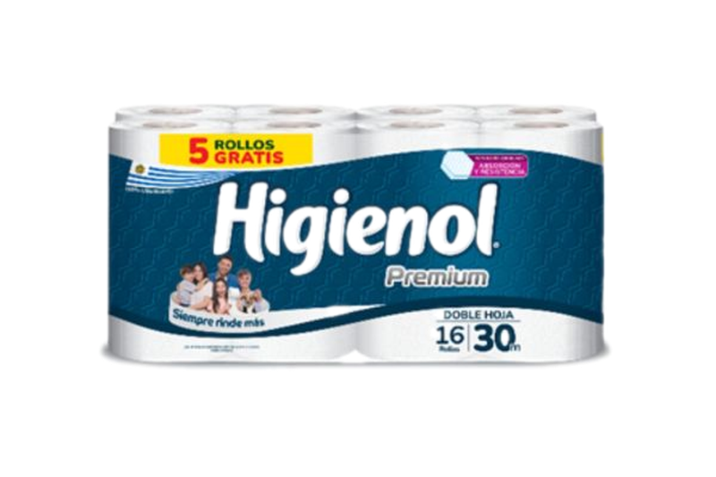 Papel Higiénico Higienol Premium Doble Hoja 16 Rollos X 30 M