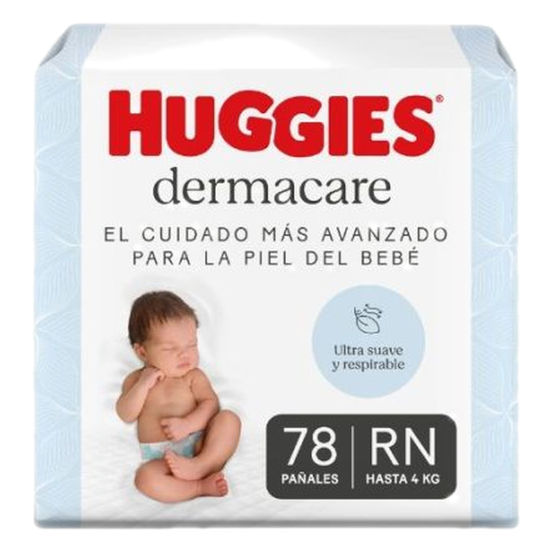Pañal Huggies Dermacare Talle Recién Nacido 78 Unidades
