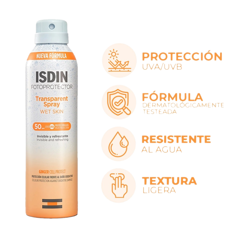 Protector Solar Isdin Fotoprotector Transparent Spray Wet Skin Fps50 250 Ml