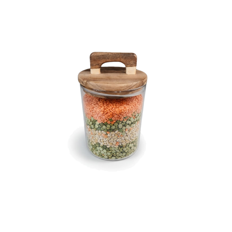 Frasco Redondo De Vidrio Con Tapa De Madera 15 Cm