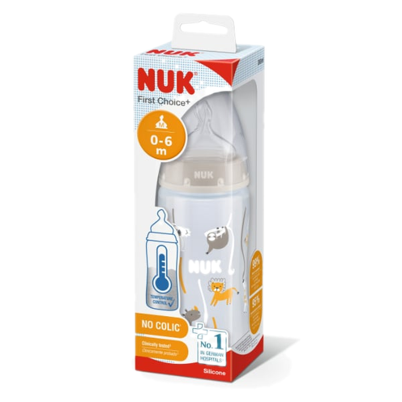 Mamadera Nuk First Choice Con Tetina De Silicona Con Control Temperatura Gris 300 Ml