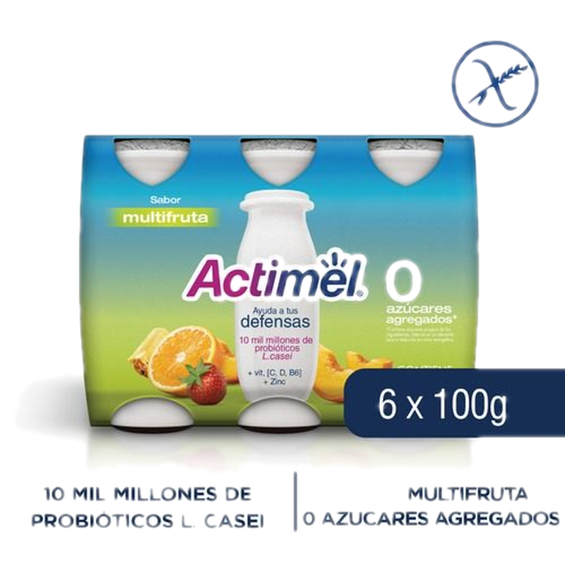 Yogur Actimel 0% Multifrutas 100 G.6 Unidades