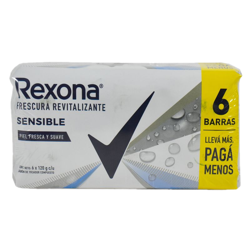 Pack 6 Unidades Jabón De Tocador Rexona Sensible 120 G