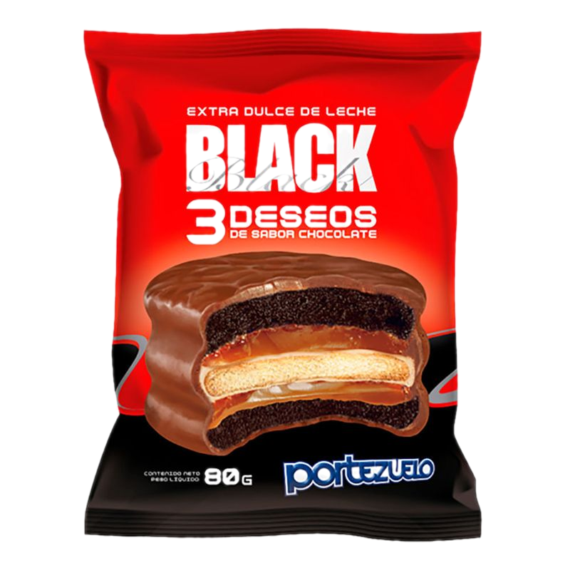 Alfajor Portezuelo Black 3 Deseos Chocolate 80 G