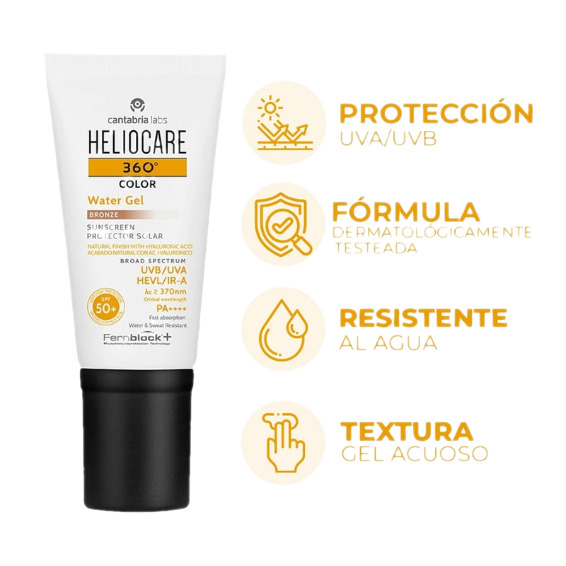 Protector Solar Heliocare 360° Water Gel Color Bronze Fps50+ 50 Ml
