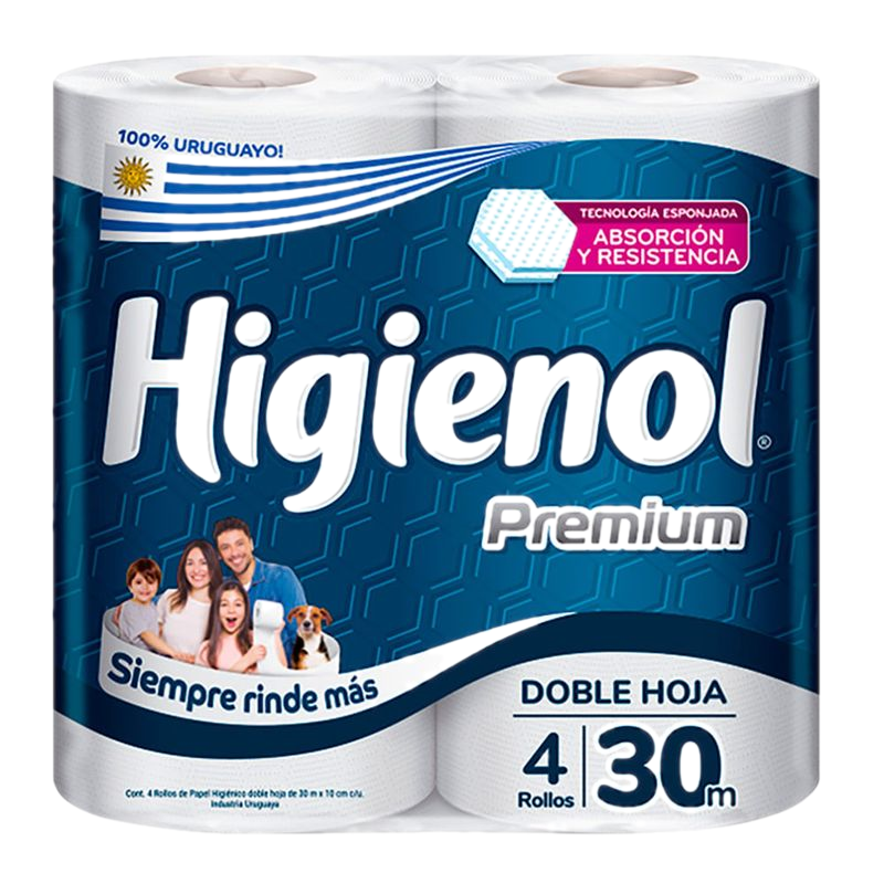 Papel Higiénico Higienol Premiun Doble Hoja 30 M 4 Unidades
