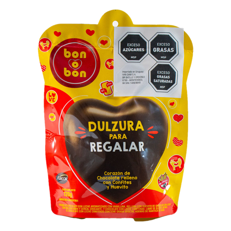 Corazón De Chocolate Bon O Bon Relleno Con Confites Y Huevito 120 G