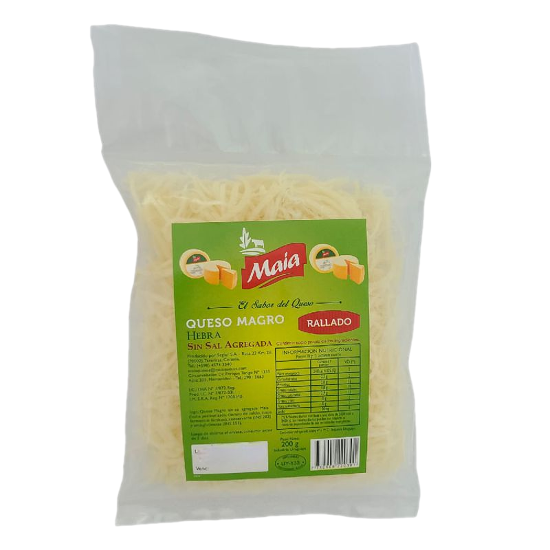 Queso Rallado Maia Magro Hebras Sin Sal 200 G