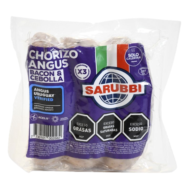 Chorizo Angus Bacon Y Cebolla Sarubbi 3 Unidades