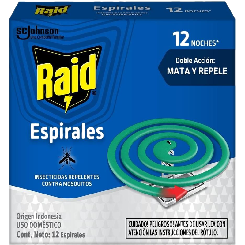 Insecticida Raid Repelente Mosquitos En Espiral 12 Unidades