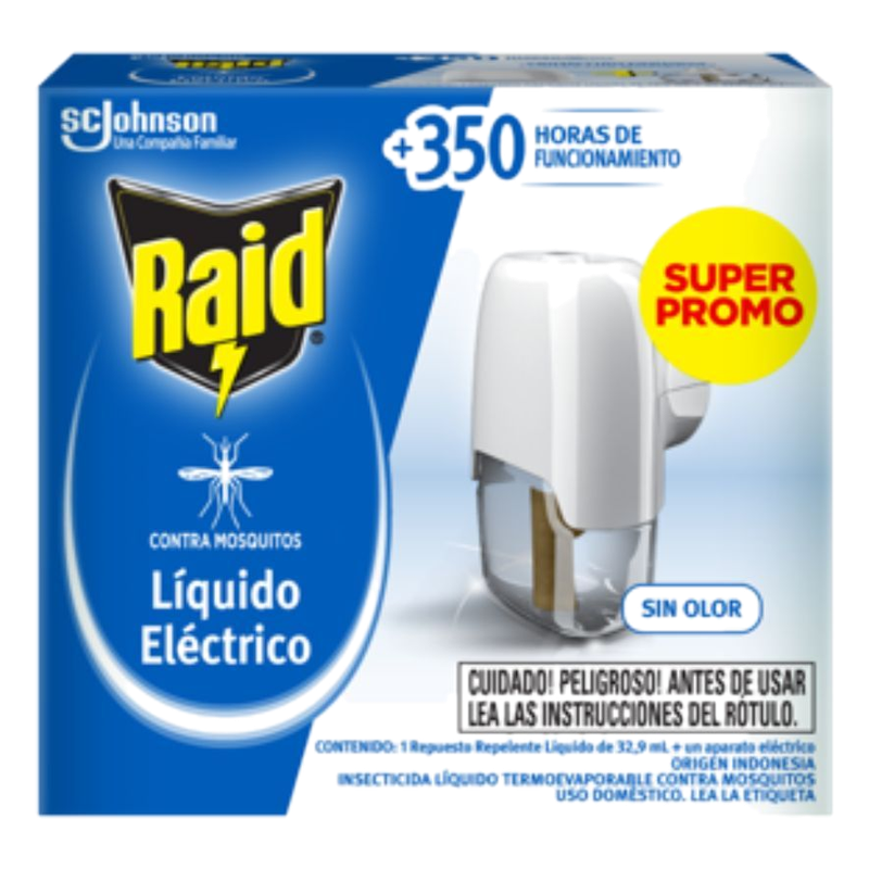 Insecticida Raid 45 Noches 32,9cc 1aparato+1repuesto