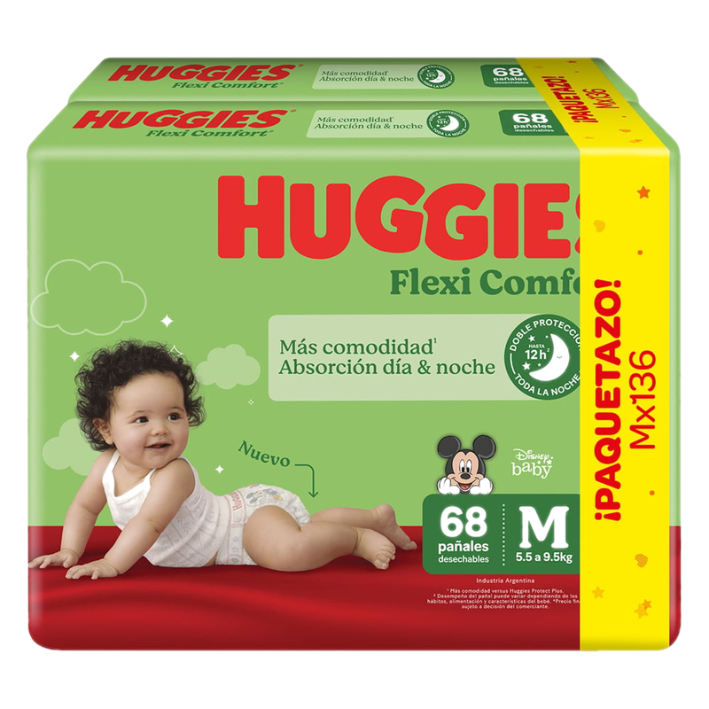 Pañal Huggies Flexi Comfort Talle M 136 Unidades