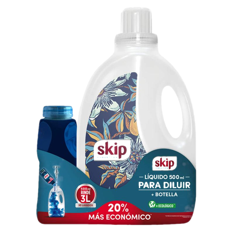 Pack Detergente Liquido Skip Para Diluir Botella 500 Ml + Botella Gratis