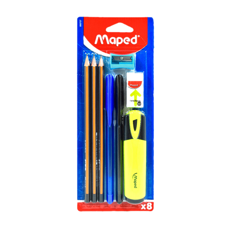 Set Maped 3 Lapiceras + 2 Bolígrafos + Resaltador + Goma + Sacapuntas
