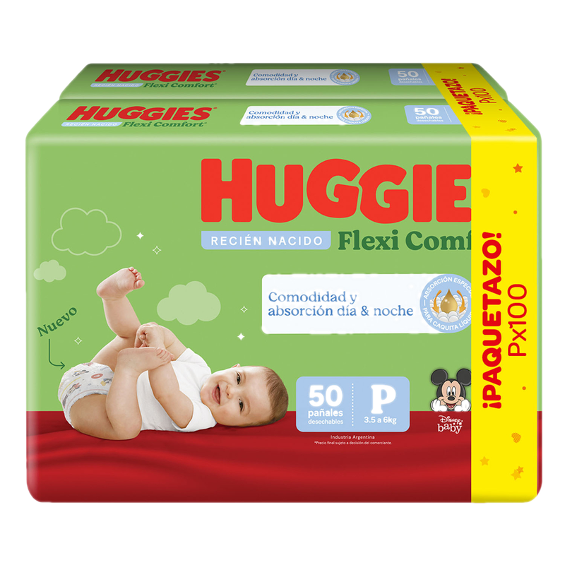 Pañales Huggies Flexi Comfort Talle P 100 Unidades
