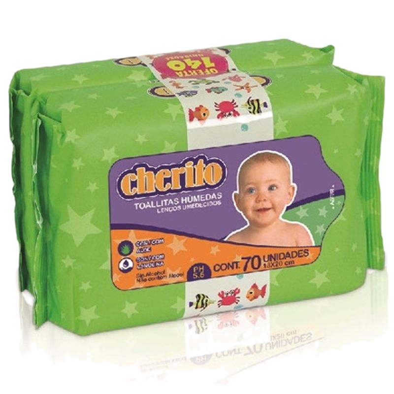 Pack X 2 Toallas Húmedas Cherito 70 Un.