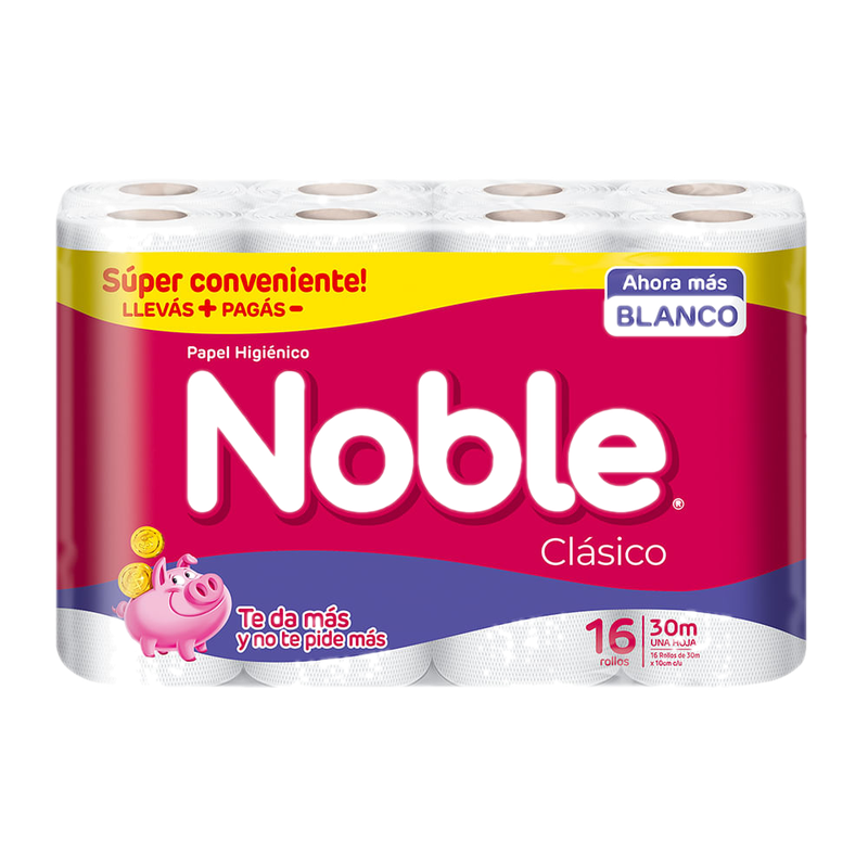 Papel Higiénico Noble Hoja Simple 30 Mts 16 Unidades