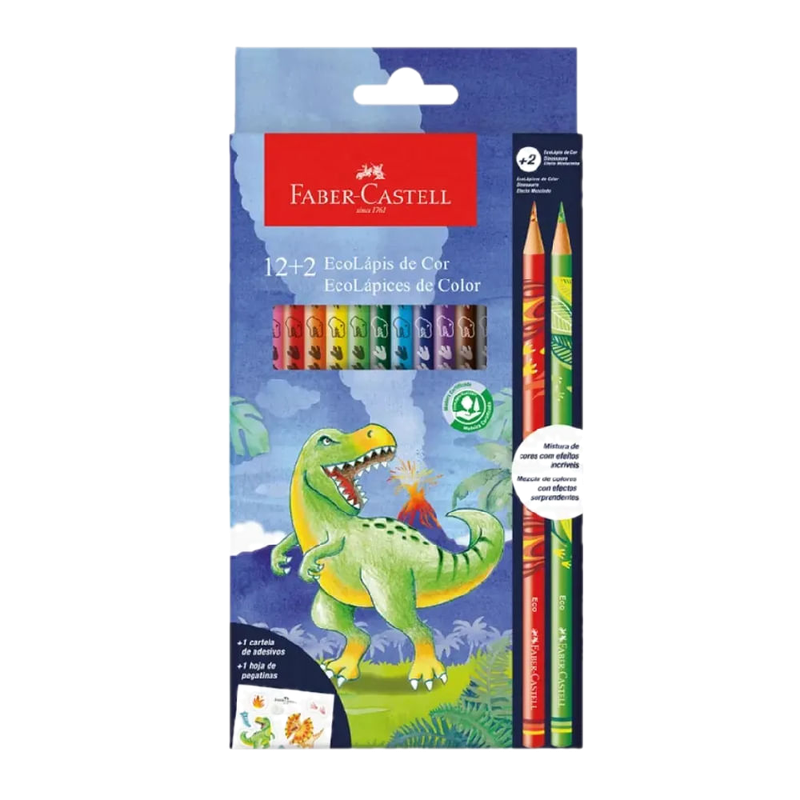 Kit Faber Castell Dinosaurio 12 Unidades Ecolapices De Color + 2 Unidades Colores Mixtos