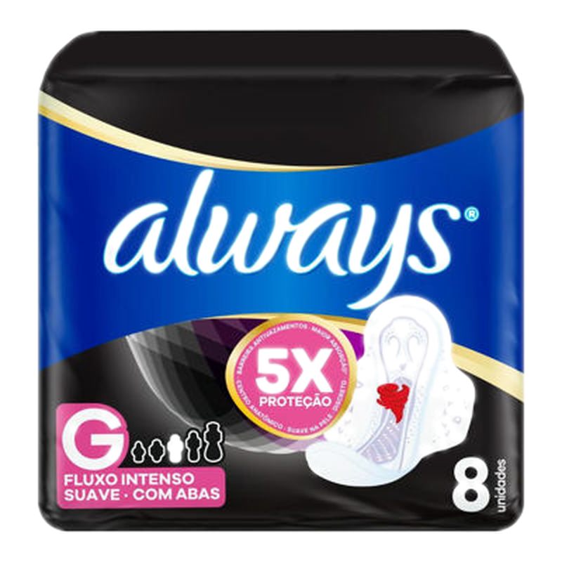 Toalla Femenina Always Nocturna Suave Con Alas G 8 Unidades