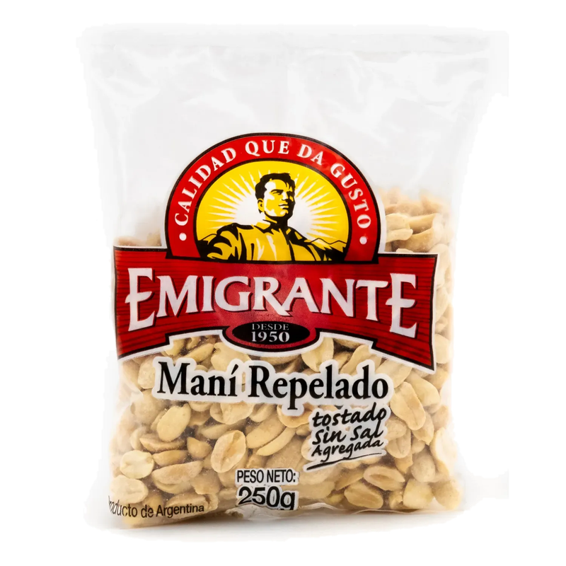 Mani Emigrante Repelado Tostado Sin Sal 250 G