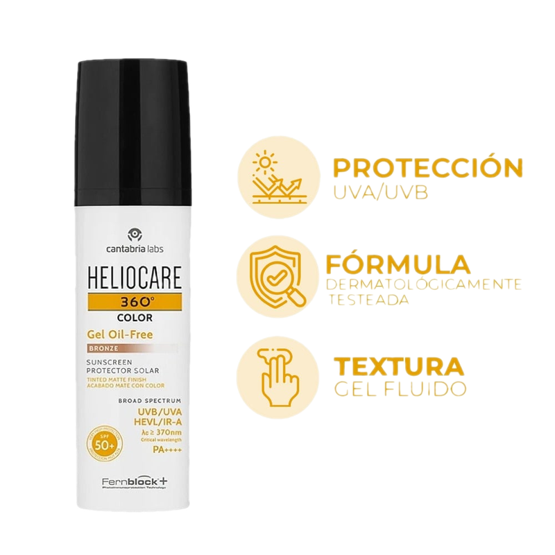 Protector Solar Heliocare 360° Color Gel Oil Free Bronze Fps50+ 50 Ml