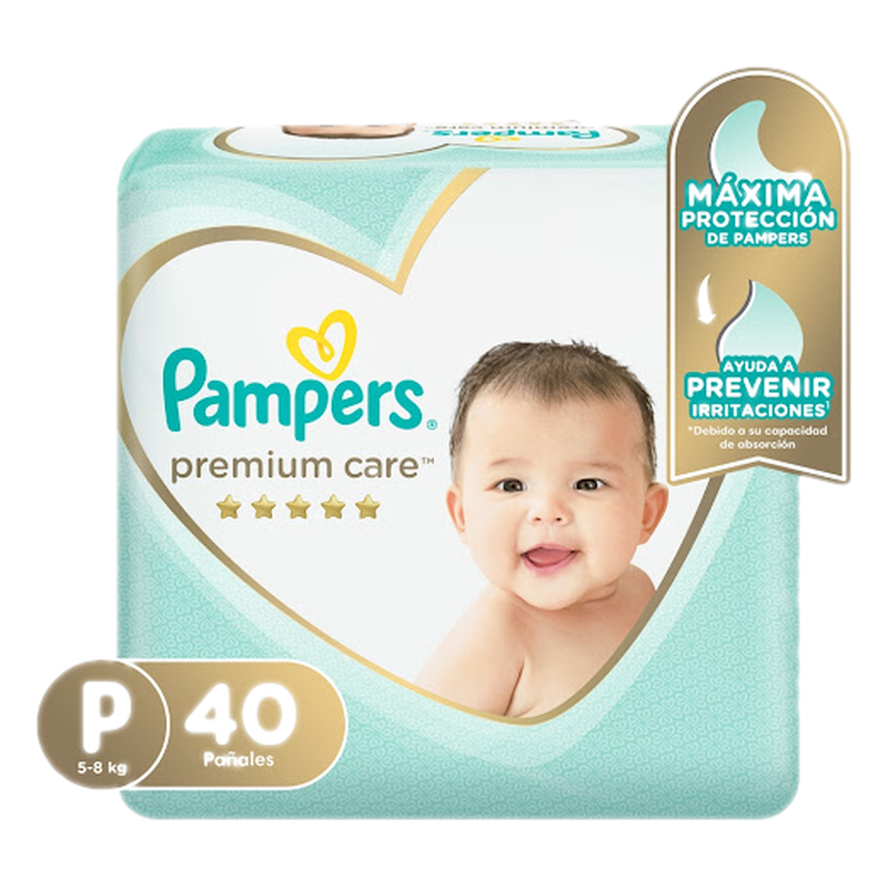 Pañal Pampers Premium Sec Talle P 40 Unidades