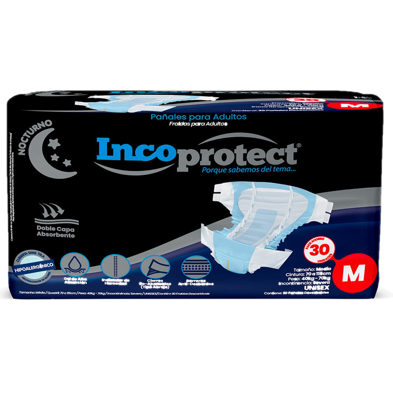 Pañales Para Adultos Incoprotect Nocturno Máxima Absorción Talle M 30 Unidades