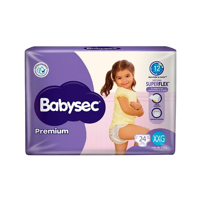 Pañal Babysec Premium Xxg Hiper Pack 24 Unidades