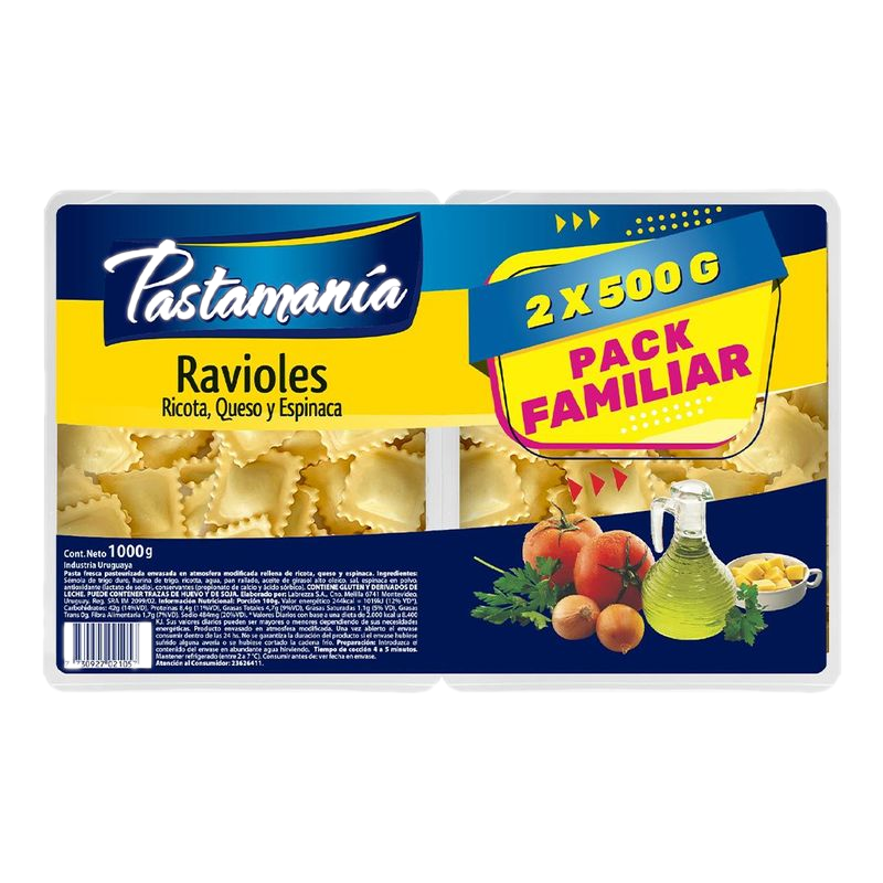 Pack Ravioles Pastamanía Ricota Espinaca 1 Kg