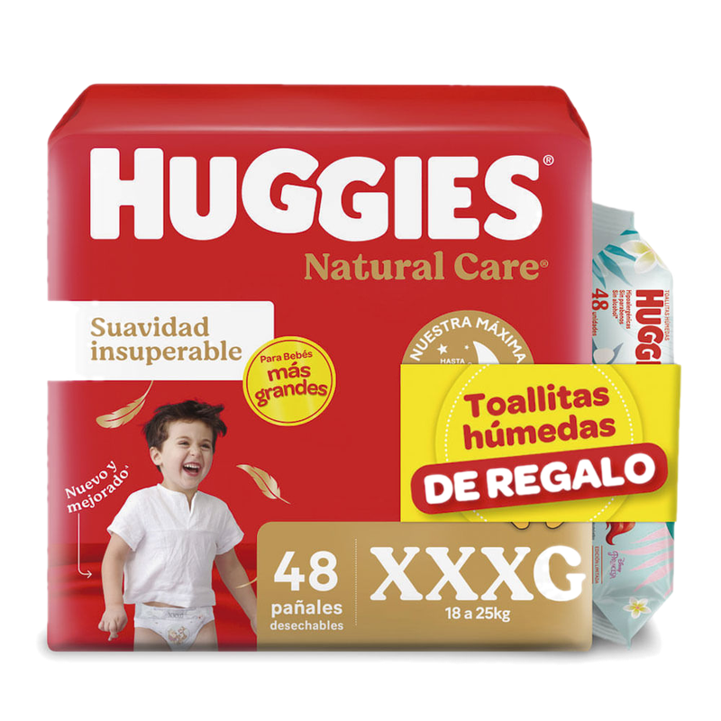 Pañal Huggies Natural Care Xxxg Ahorro 48 Unidades + Thx48 Ud