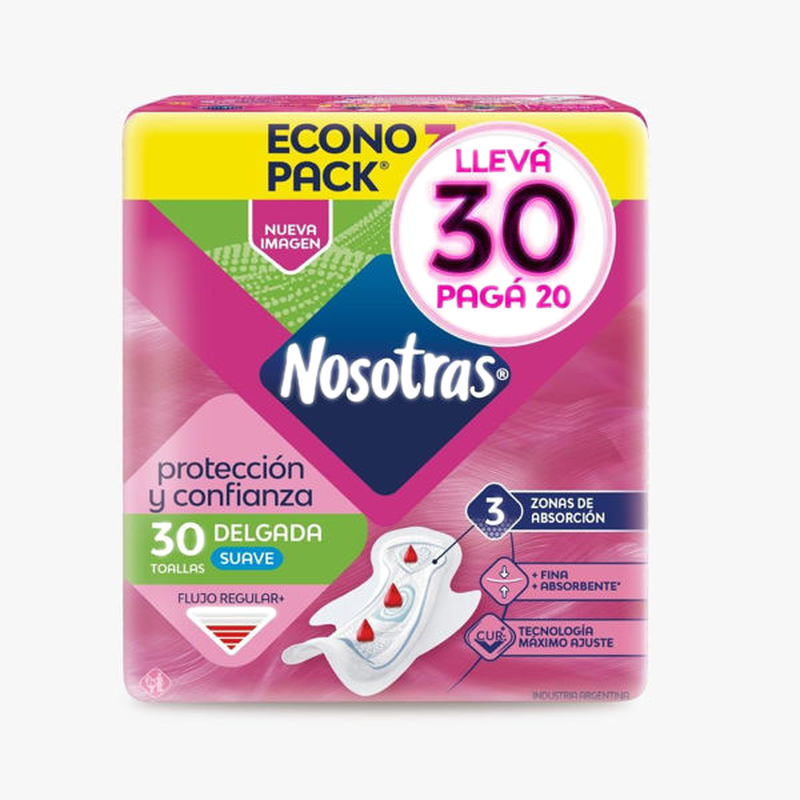 Nosotras Toallas Delgada Suave 30 X 20 7573
