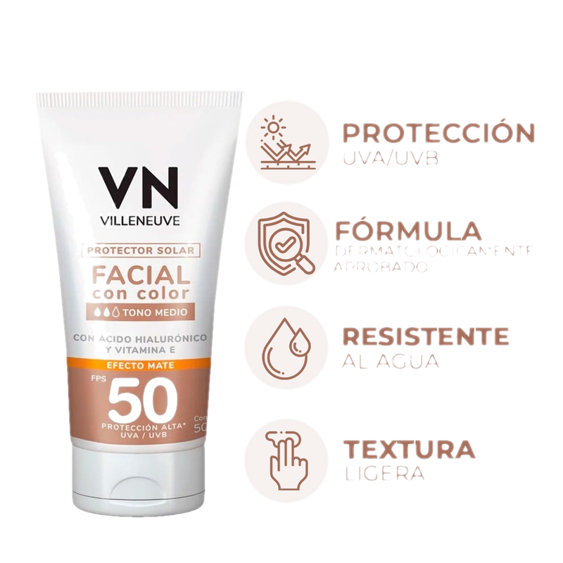 Protector Solar Villeneuve Facial Tono Medio Fps50+ 50 Ml