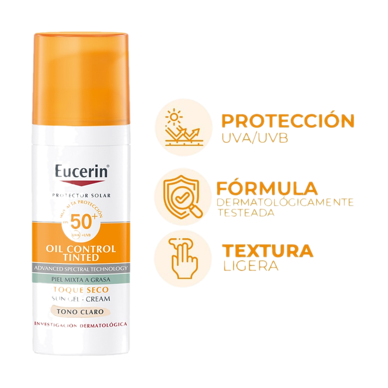Protector Solar Eucerin Facial Toque Seco Tono Claro Fps50+ 50 Ml