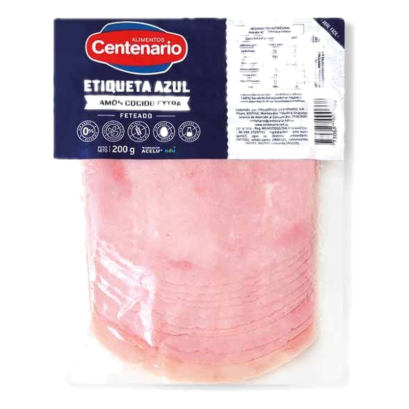 Jamón Cocido Etiqueta Azul Al Vacío Centenario 200 G