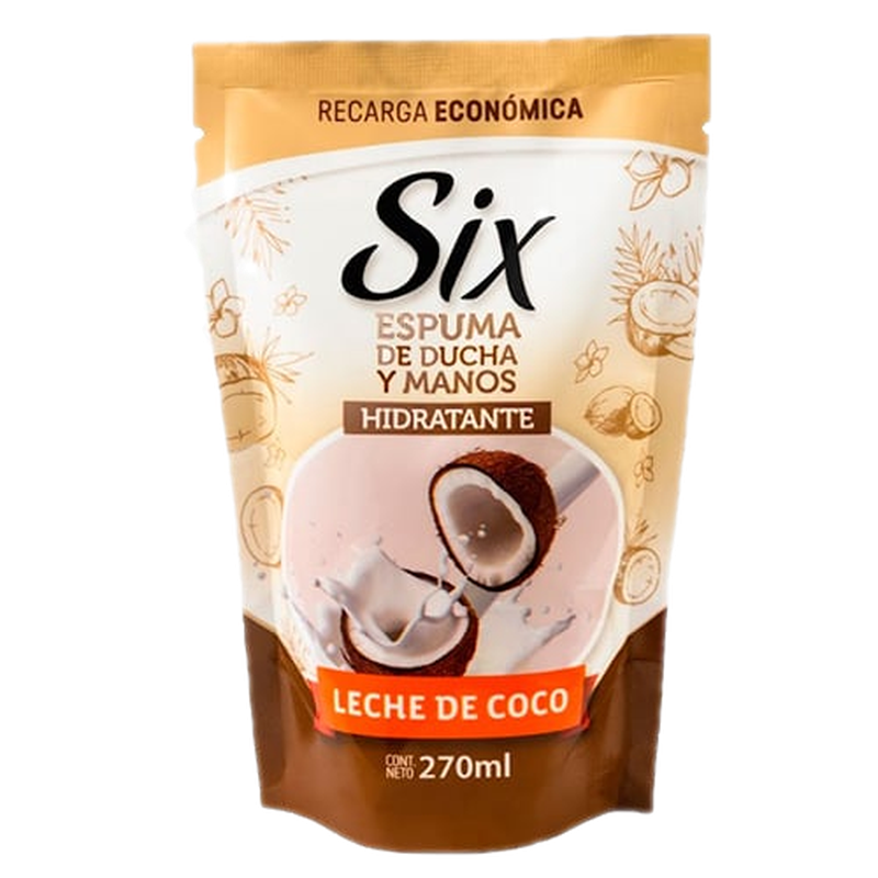 Jabón En Espuma De Ducha Six Leche De Coco Para Manos Refill 270 Ml