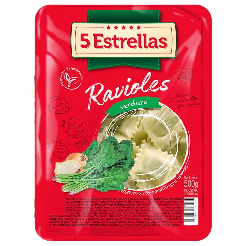 Ravioles 5 Estrellas Verdura 500 G