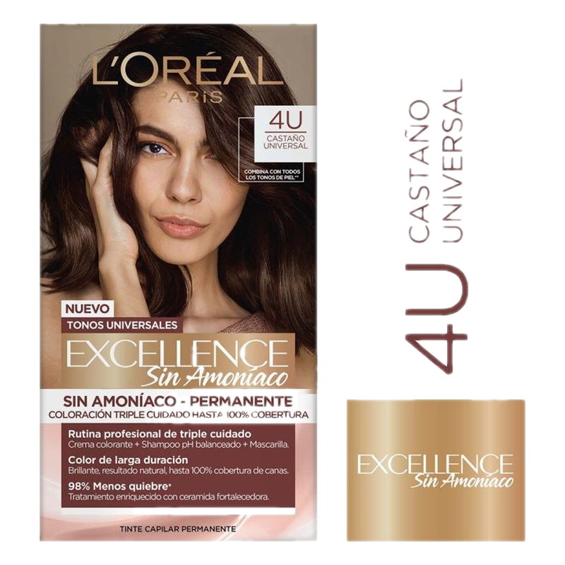 Tinta Excellence L'oréal París Sin Amoníaco 4 Unidades Castaño Universal