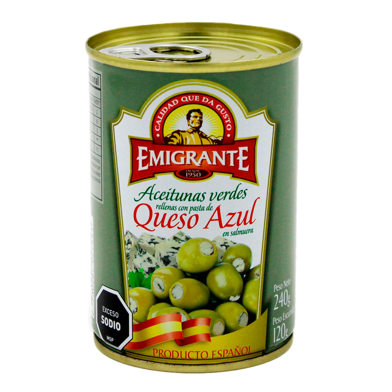 Aceitunas Verdes Rellenas Con Queso Azul Emigrante 240 G