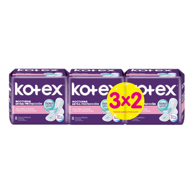 Toalla Femenina Kotex Nocturna 3x2