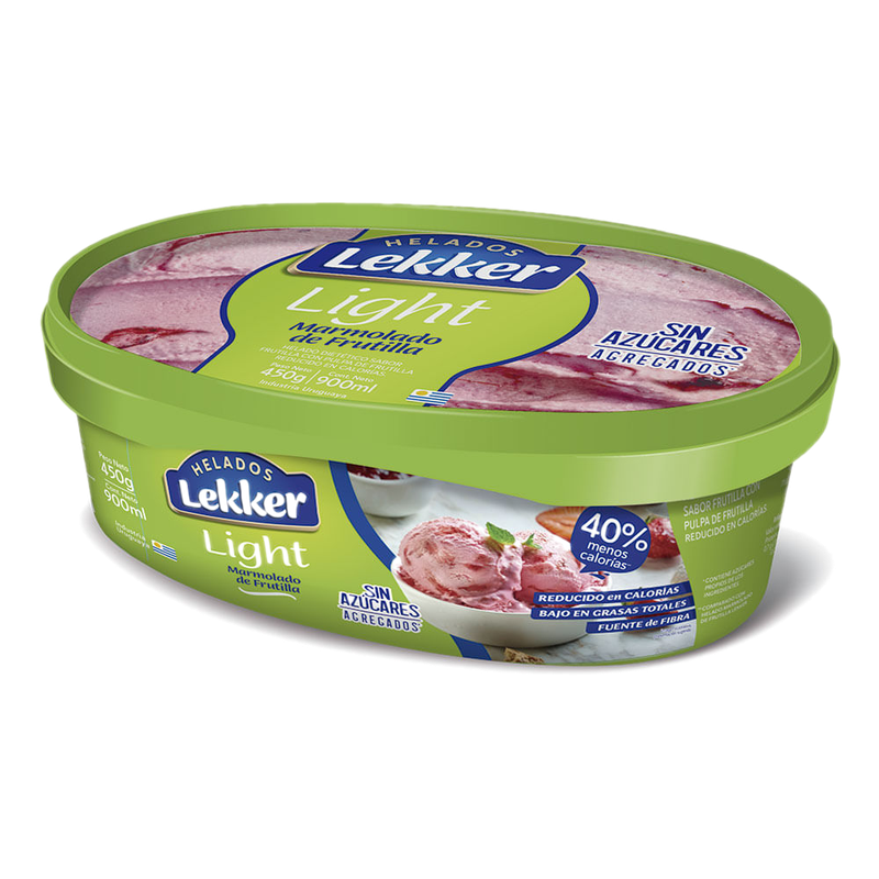 Helado Lekker Frutilla Marmolada Con Pulpa De Frutilla Light 900 Ml