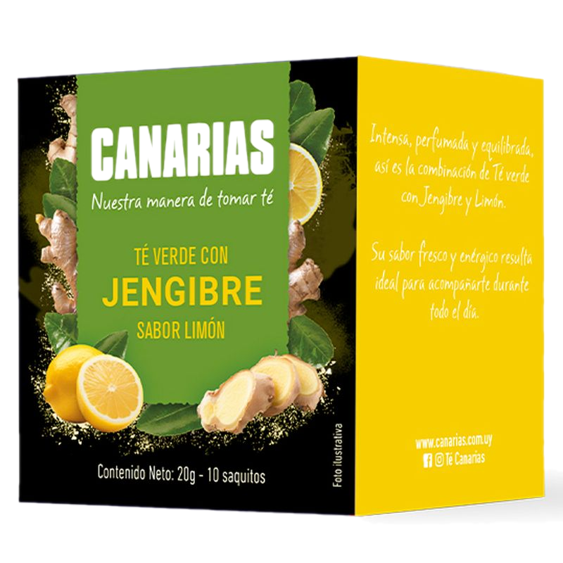 Té Verde Canarias Con Jengibre Sabor Limón 10 Sobres
