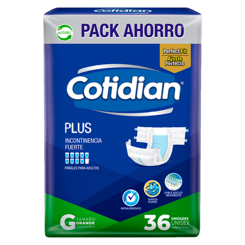 Pañales Cotidian Plus Talle G 36 Unidades