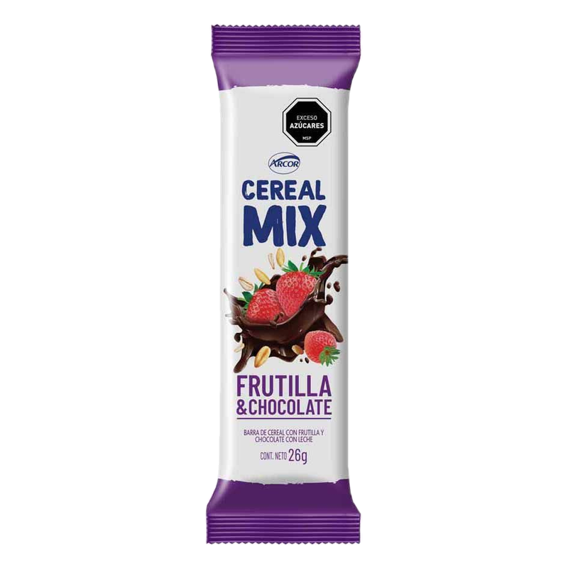 Barra De Cereal Mix Arcor Sabor Frutilla Y Chocolate 26 G