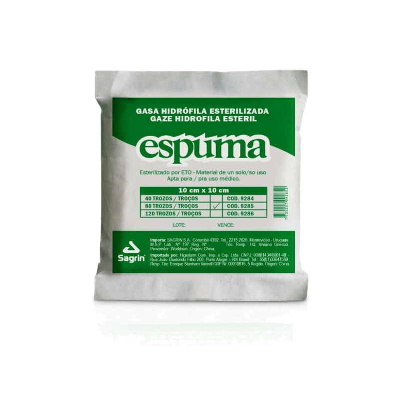 Gasa Hidrófila Estéril Espuma 10x10cm 80 Trozos