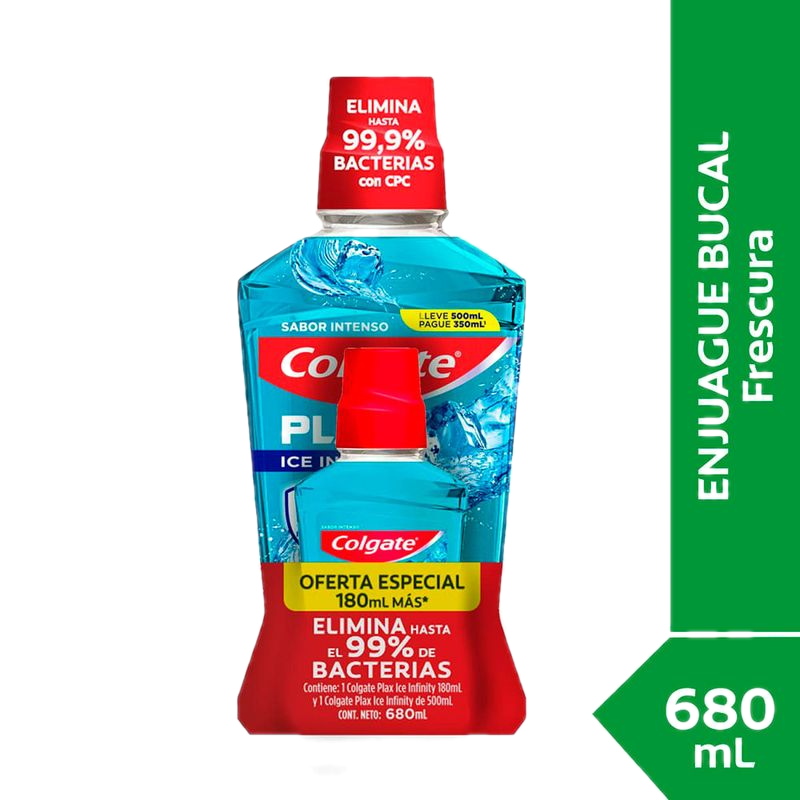 Enjuague Bucal Colgate Ice Infinity 500 Ml + 180 Ml
