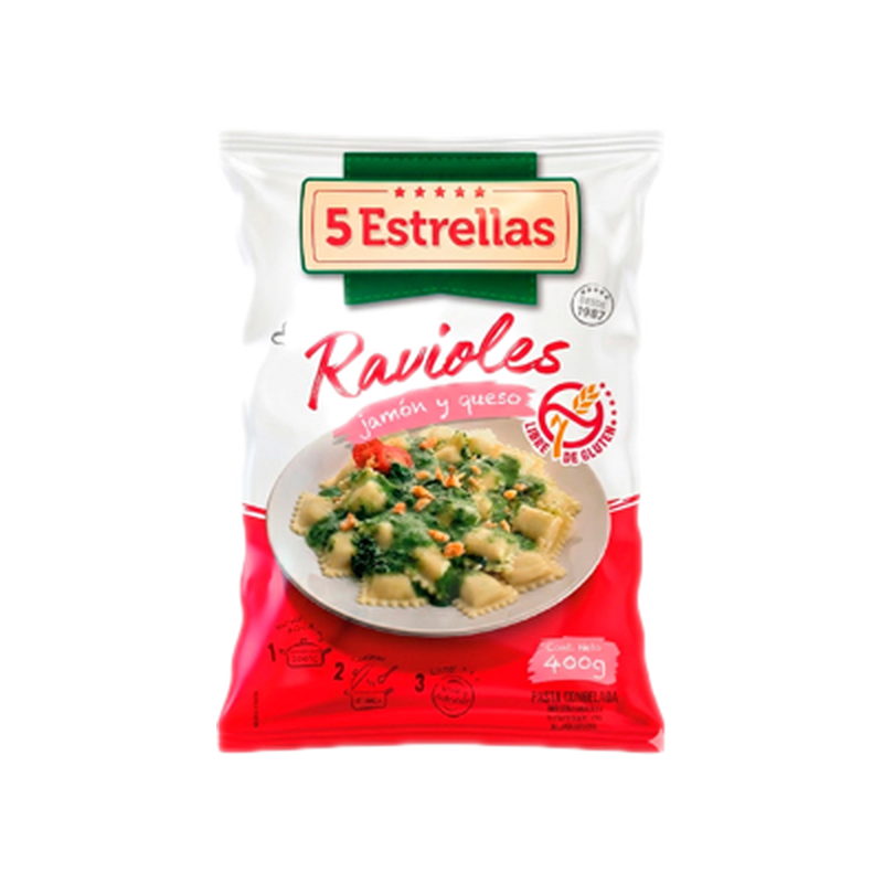 Ravioles 5 Estrellas Jamón Y Queso Sin Gluten 400 G