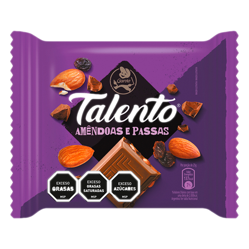 Chocolate Garoto Talento Con Almendras Y Pasas De Uva 85 G